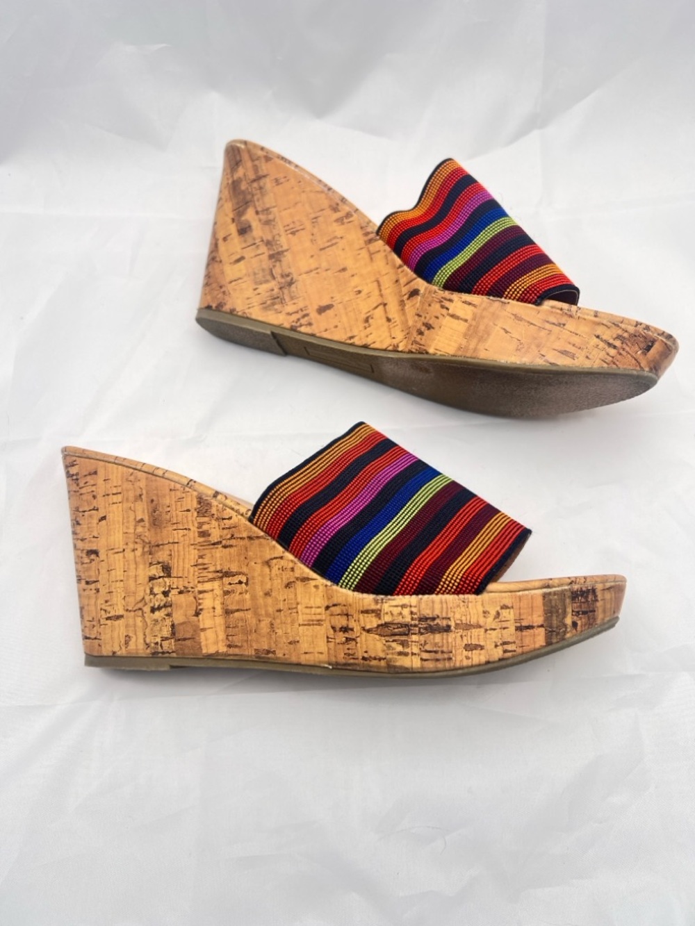 Montego Bay Club Fabric and Faux Cork Wedge Sandals - Size 9.5
